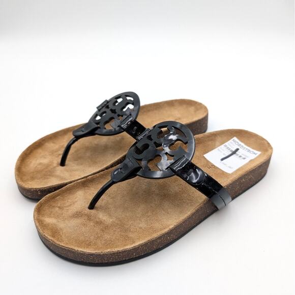 Tory Burch Miller Cloud Sandals Women's Perfect Black/Natural Size US7.5M EU38 - Picture 1 of 11